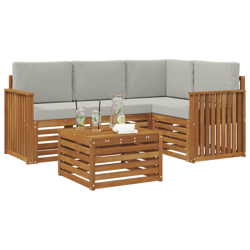 Outdoor-Sofagarnitur mit Kissen 5 pcs Natürlich und Hellgrau