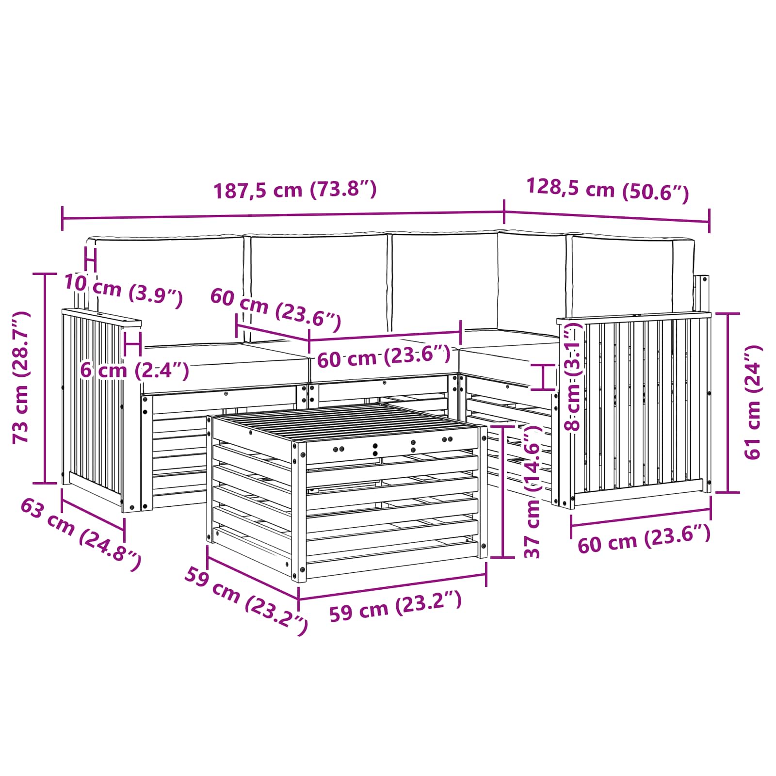 Outdoor-Sofagarnitur mit Kissen 5 pcs Natur und Beige