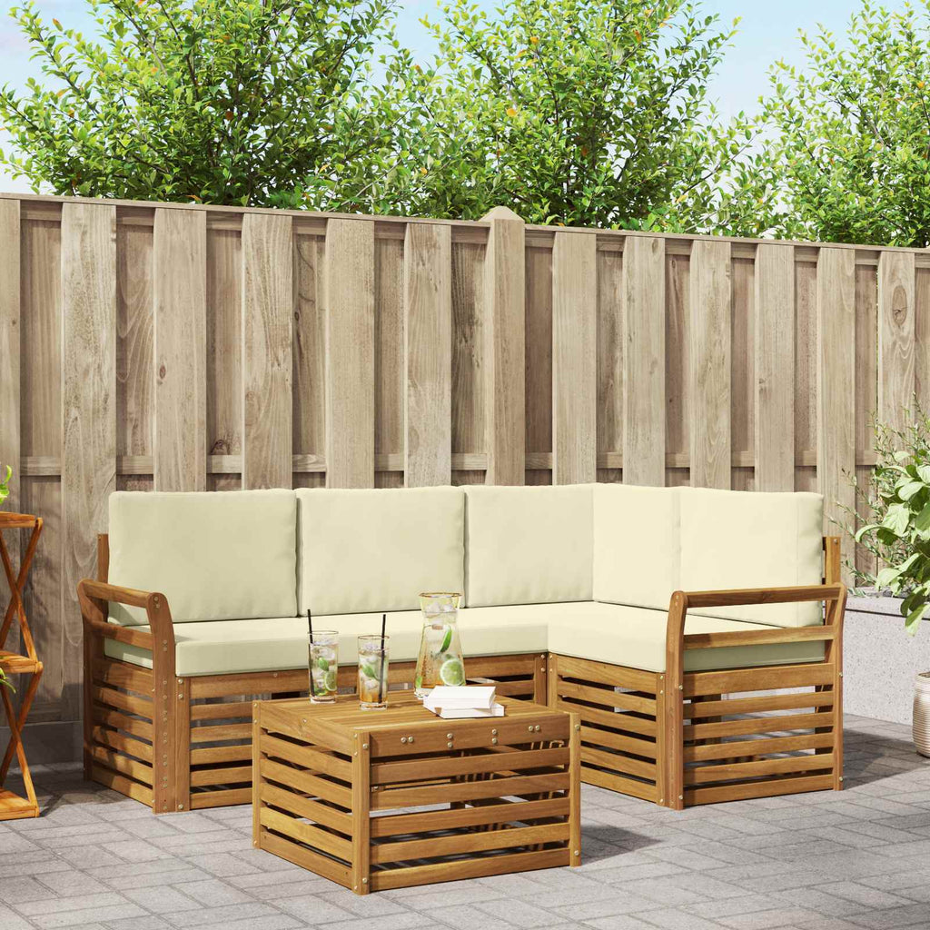 Outdoor-Sofagarnitur mit Kissen 5 pcs Natur und Creme