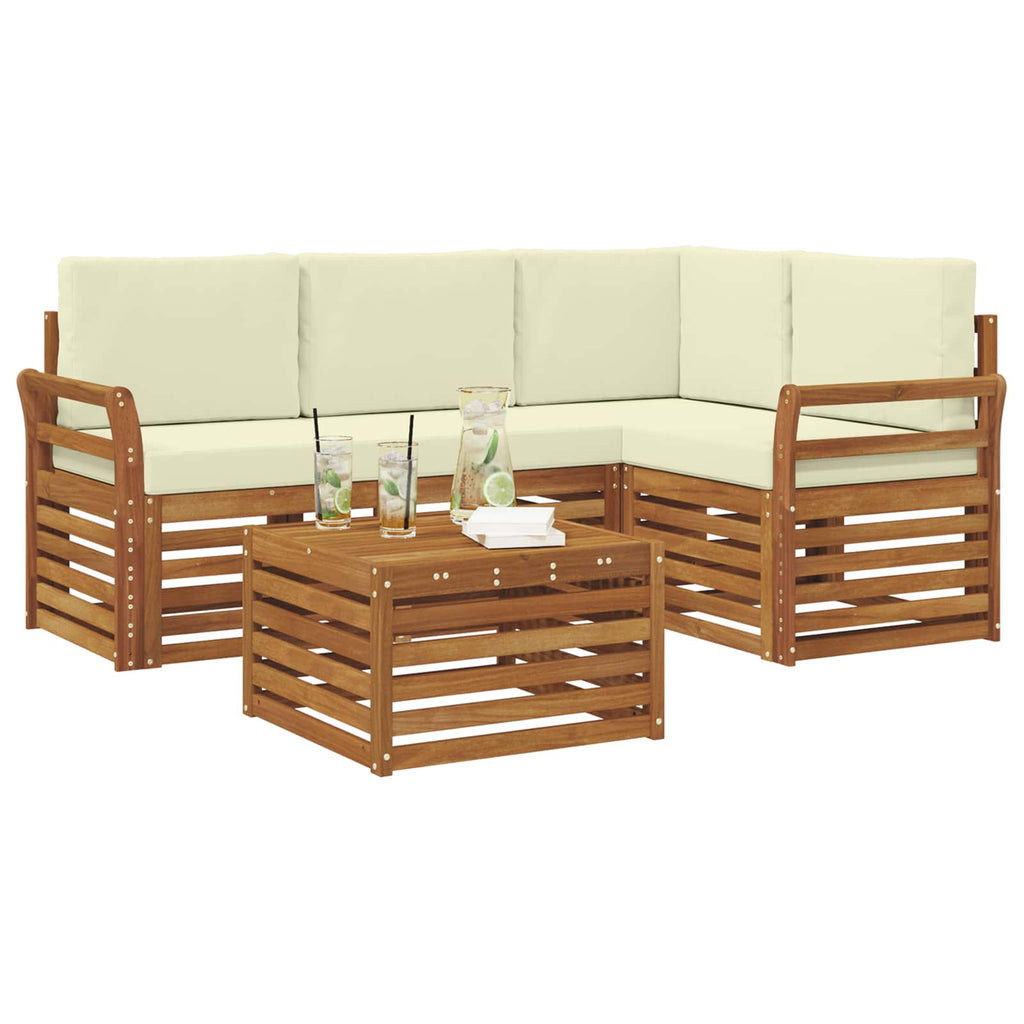 Outdoor-Sofagarnitur mit Kissen 5 pcs Natur und Creme