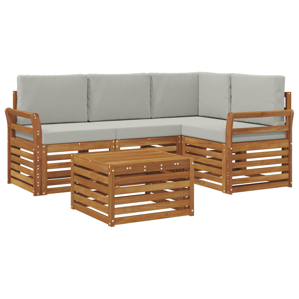 Outdoor-Sofagarnitur mit Kissen 5 pcs Natürlich und Hellgrau