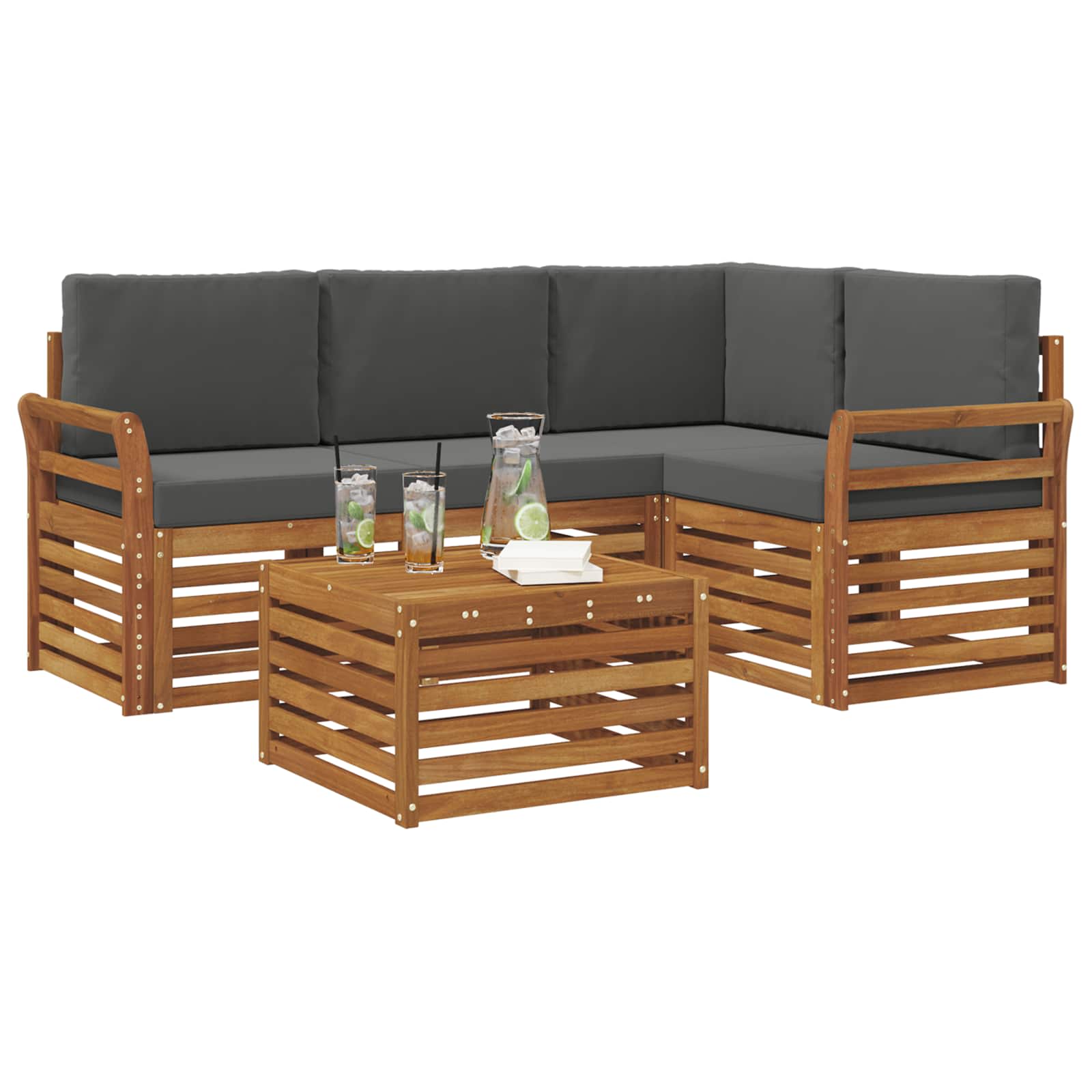 Outdoor-Sofagarnitur mit Kissen 5 pcs Natur und Anthrazit