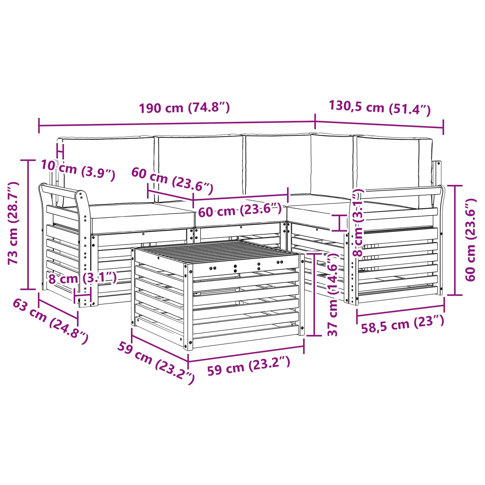 Outdoor-Sofagarnitur mit Kissen 5 pcs Natur und Anthrazit
