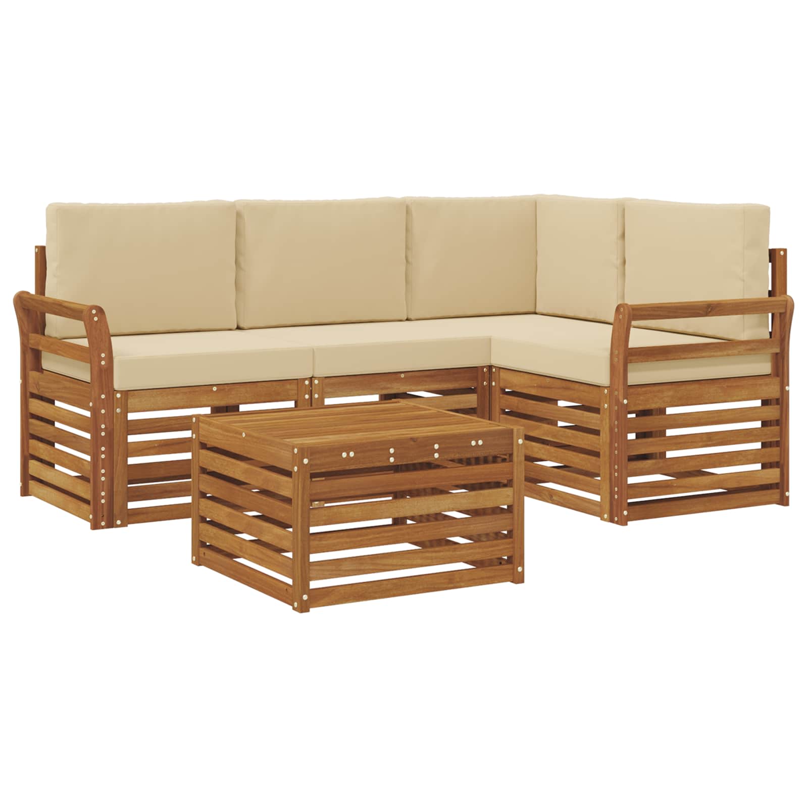 Outdoor-Sofagarnitur mit Kissen 5 pcs Natur und Beige
