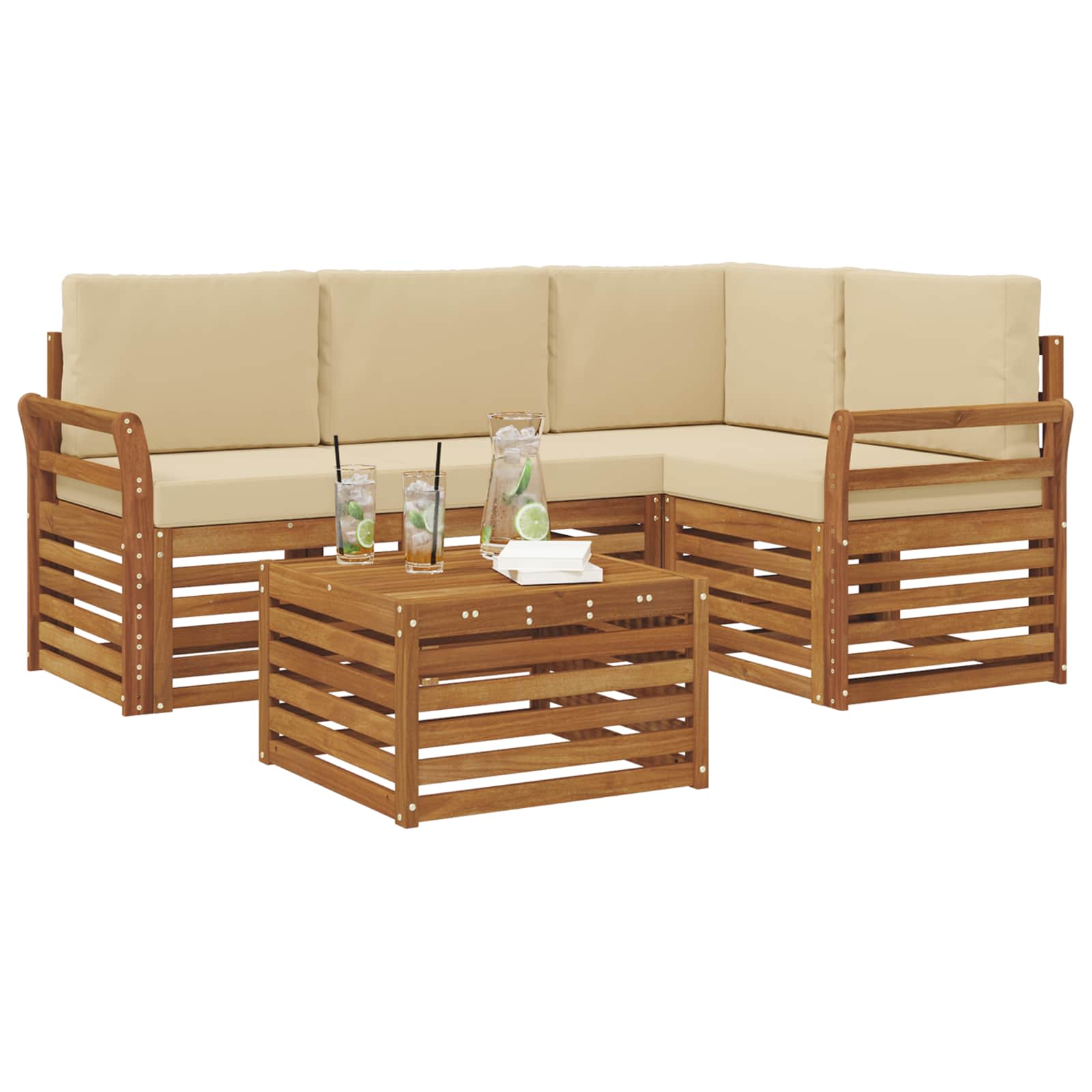 Outdoor-Sofagarnitur mit Kissen 5 pcs Natur und Beige