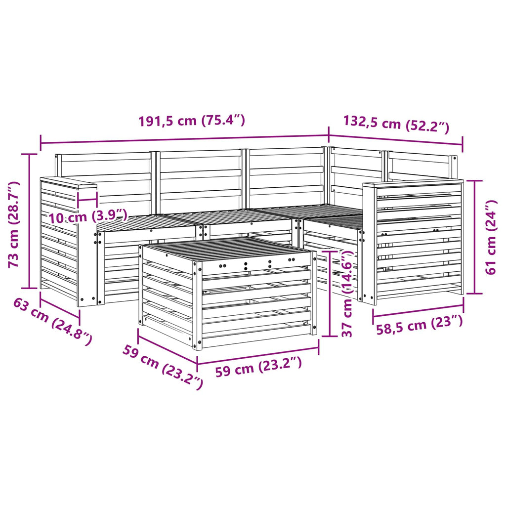 Outdoor-Sofagarnitur 5 pcs Natur