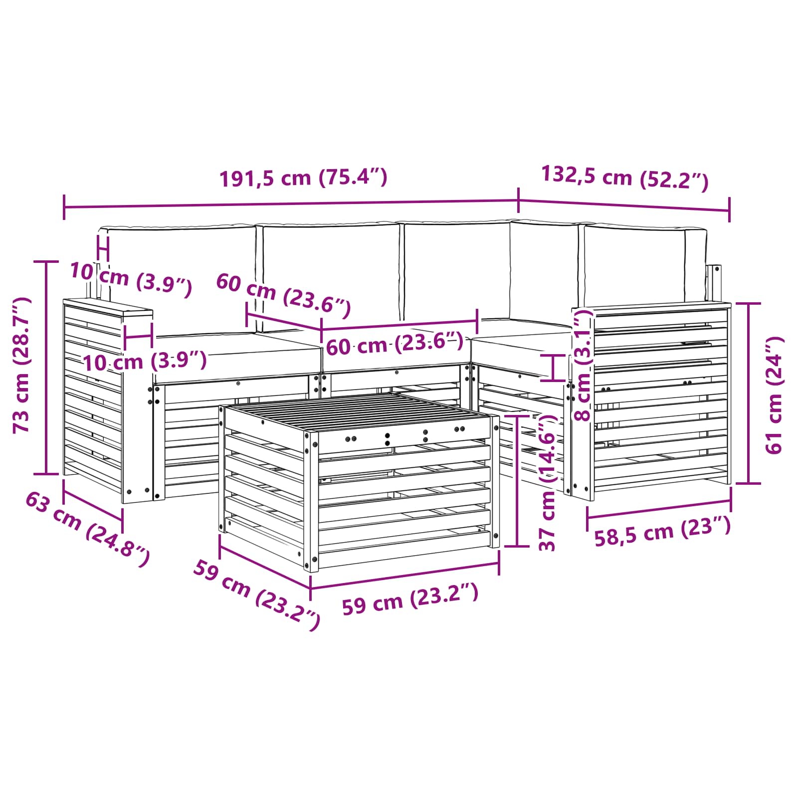 Outdoor-Sofagarnitur mit Kissen 5 pcs Natur und Creme