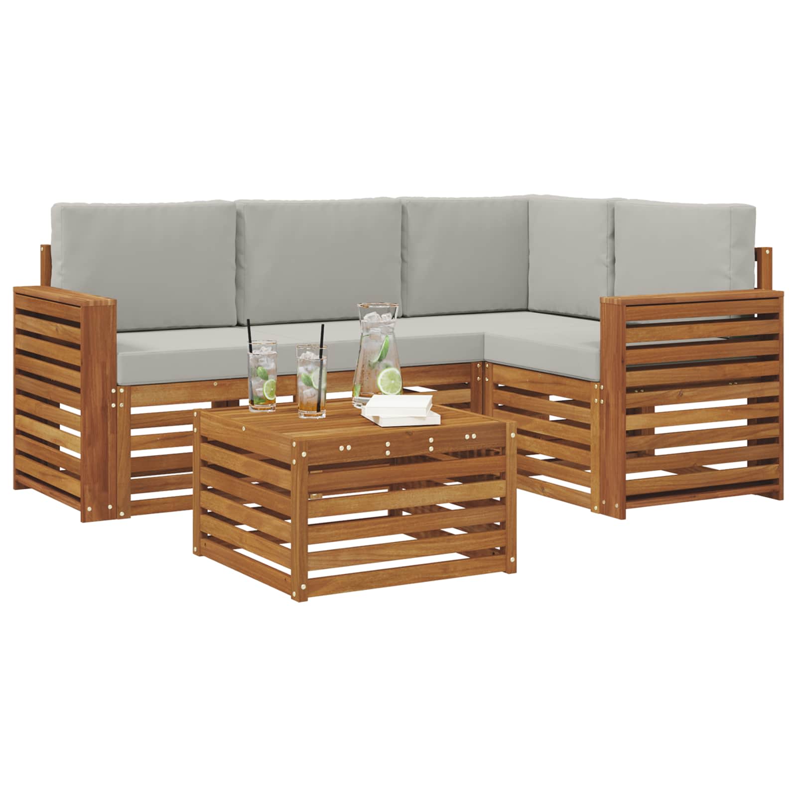 Outdoor-Sofagarnitur mit Kissen 5 pcs Natürlich und Hellgrau