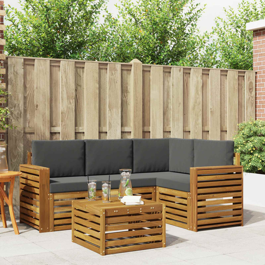 Outdoor-Sofagarnitur mit Kissen 5 pcs Natur und Anthrazit
