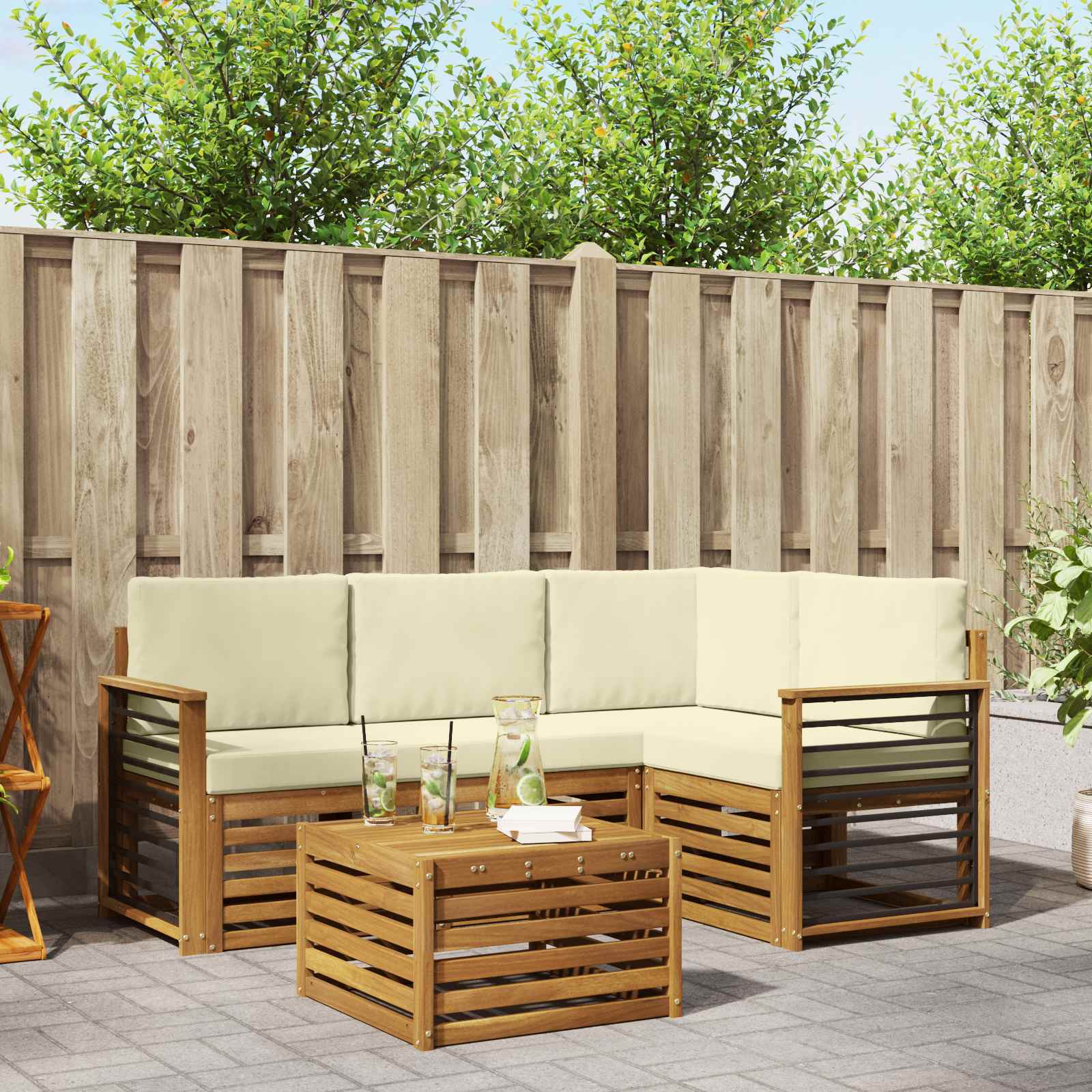 Outdoor-Sofagarnitur mit Kissen 5 pcs Natur und Creme