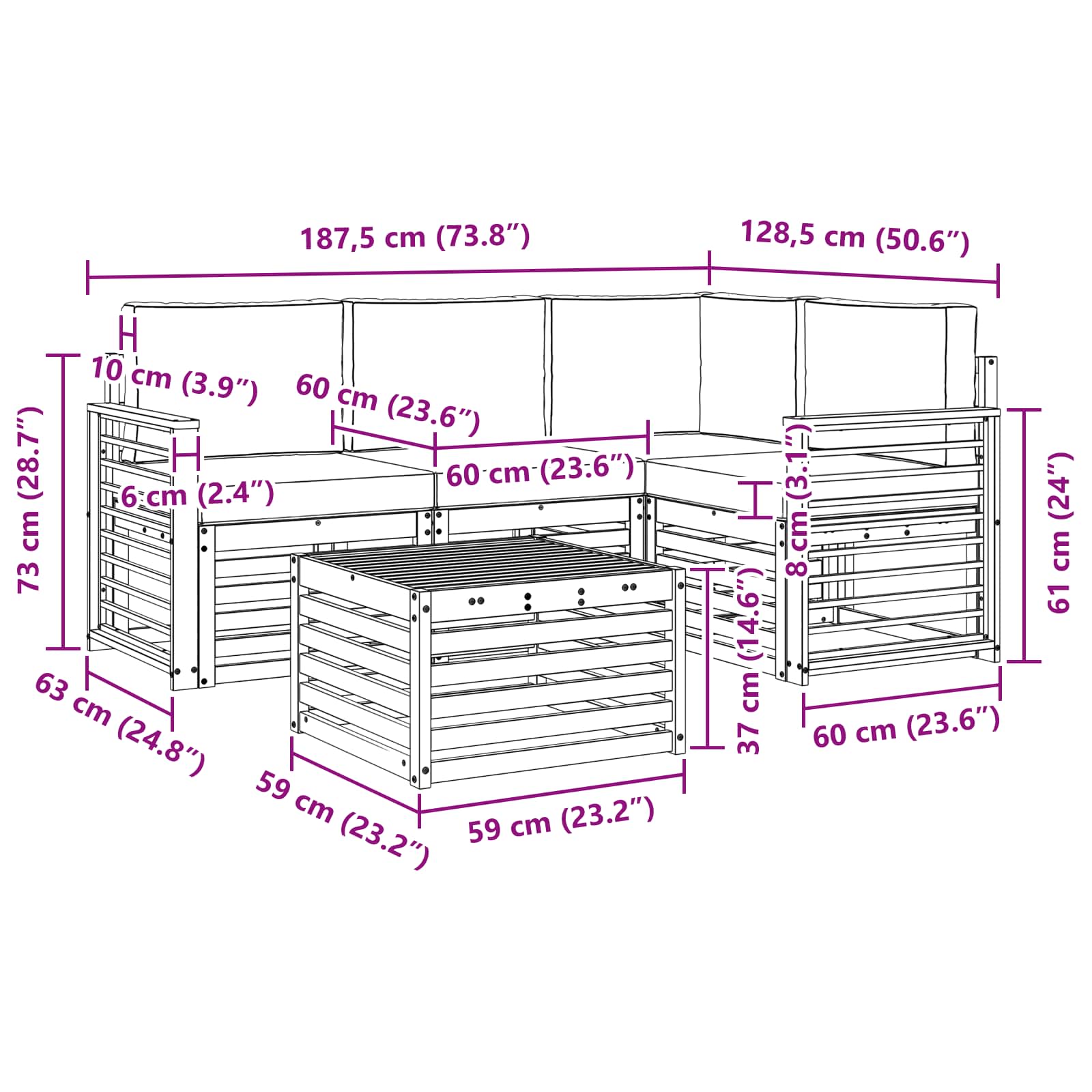 Outdoor-Sofagarnitur mit Kissen 5 pcs Natur und Creme