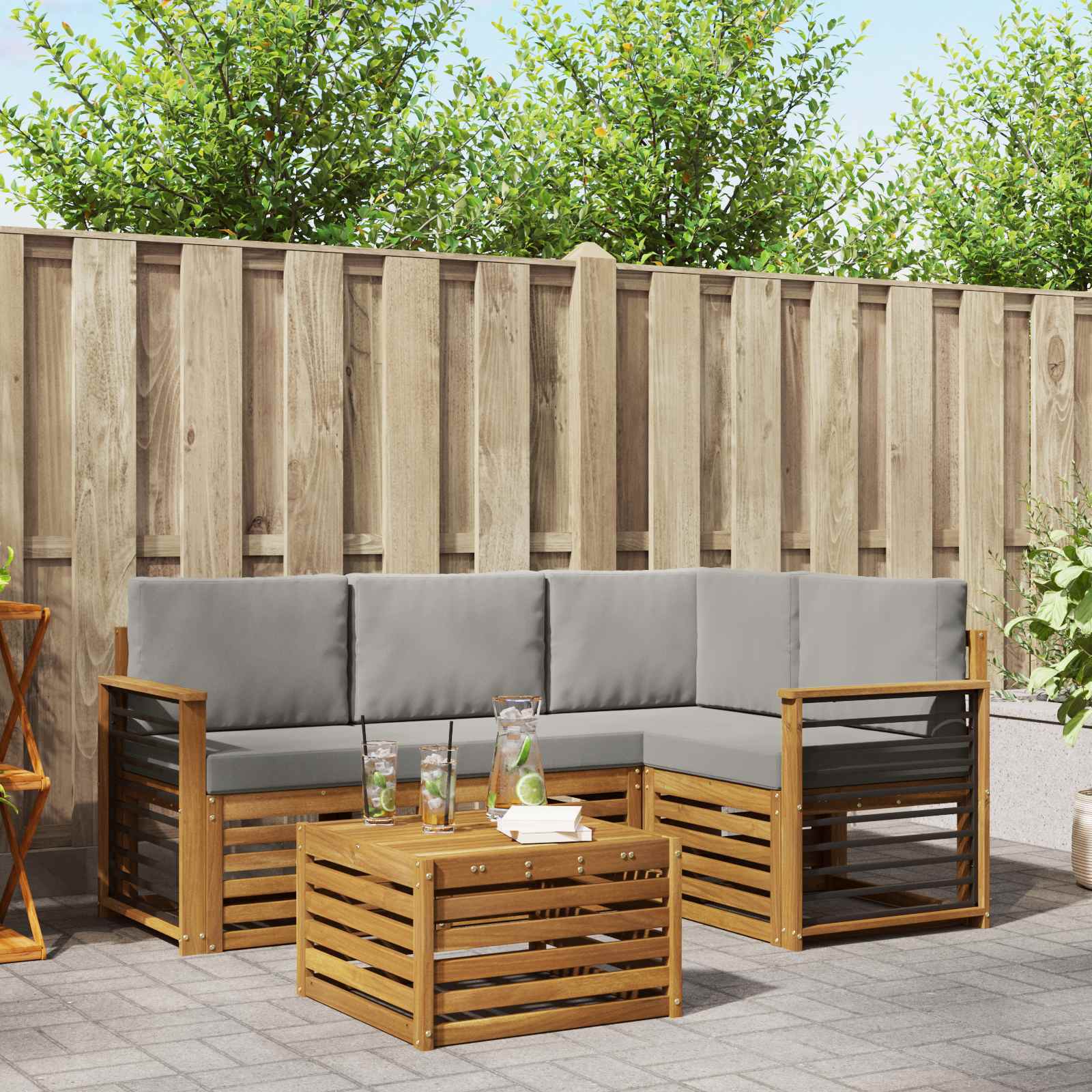 Outdoor-Sofagarnitur mit Kissen 5 pcs Natürlich und Hellgrau