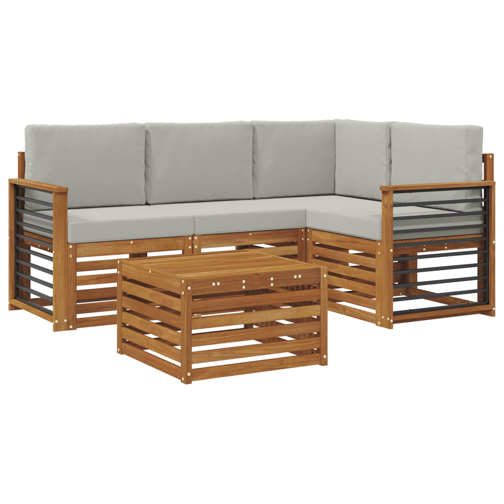 Outdoor-Sofagarnitur mit Kissen 5 pcs Natürlich und Hellgrau