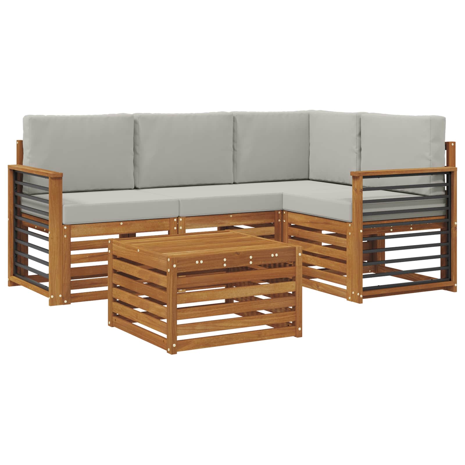 Outdoor-Sofagarnitur mit Kissen 5 pcs Natürlich und Hellgrau