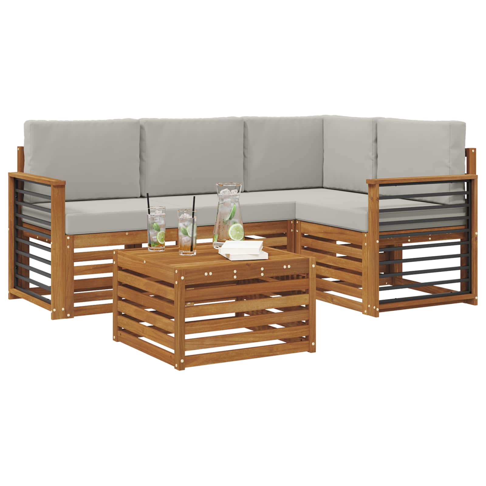 Outdoor-Sofagarnitur mit Kissen 5 pcs Natürlich und Hellgrau