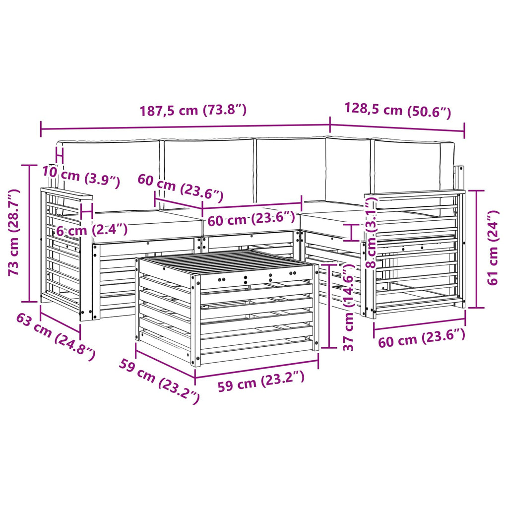 Outdoor-Sofagarnitur mit Kissen 5 pcs Natürlich und Hellgrau