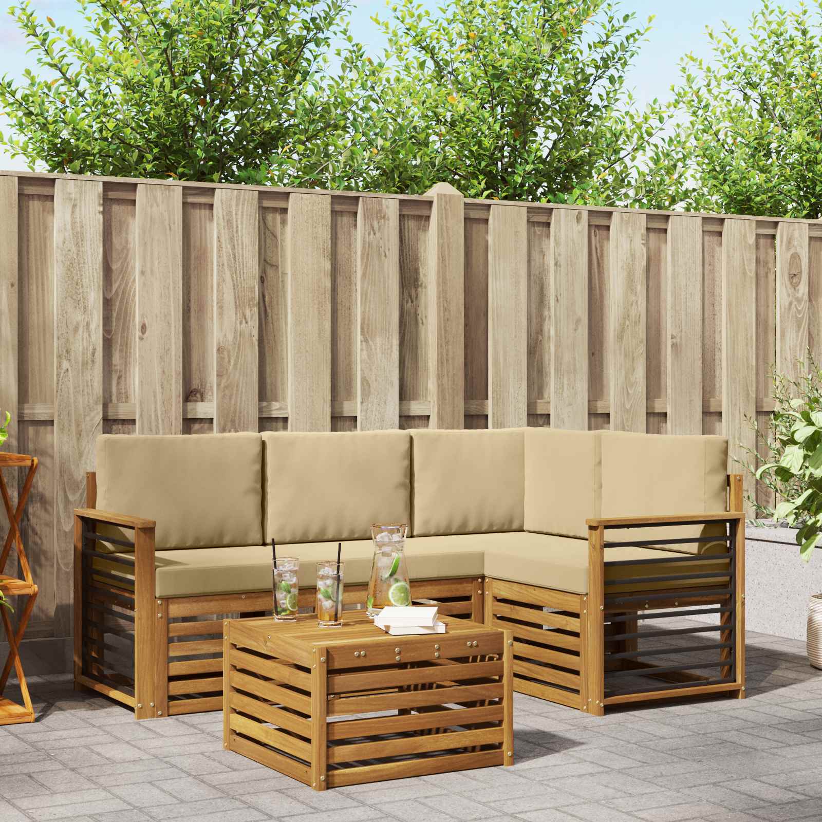 Outdoor-Sofagarnitur mit Kissen 5 pcs Natur und Beige