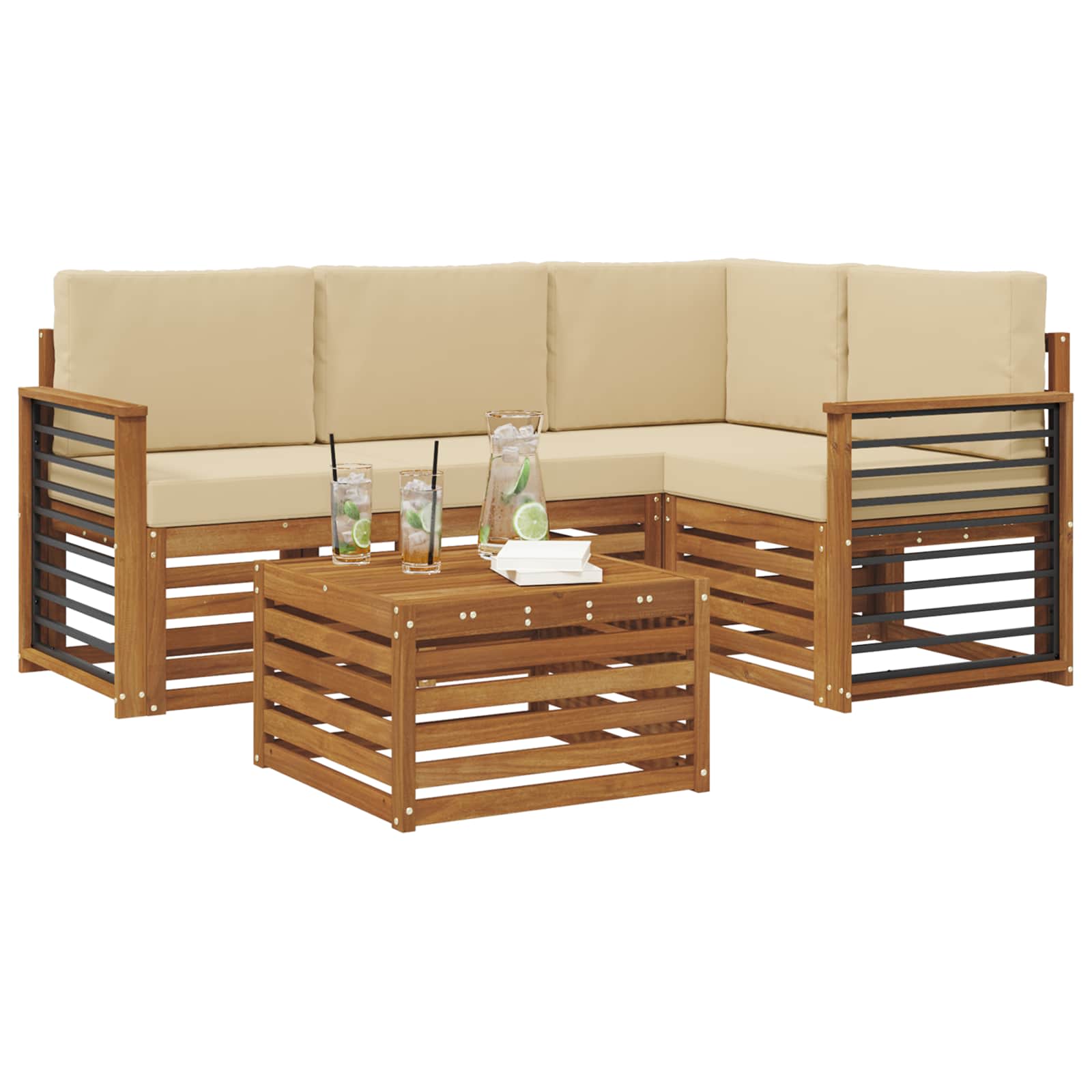 Outdoor-Sofagarnitur mit Kissen 5 pcs Natur und Beige