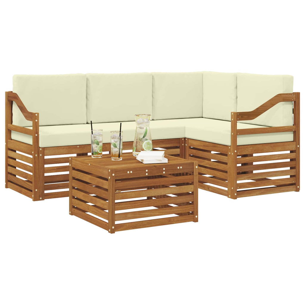 Outdoor-Sofagarnitur mit Kissen 5 pcs Natur und Creme