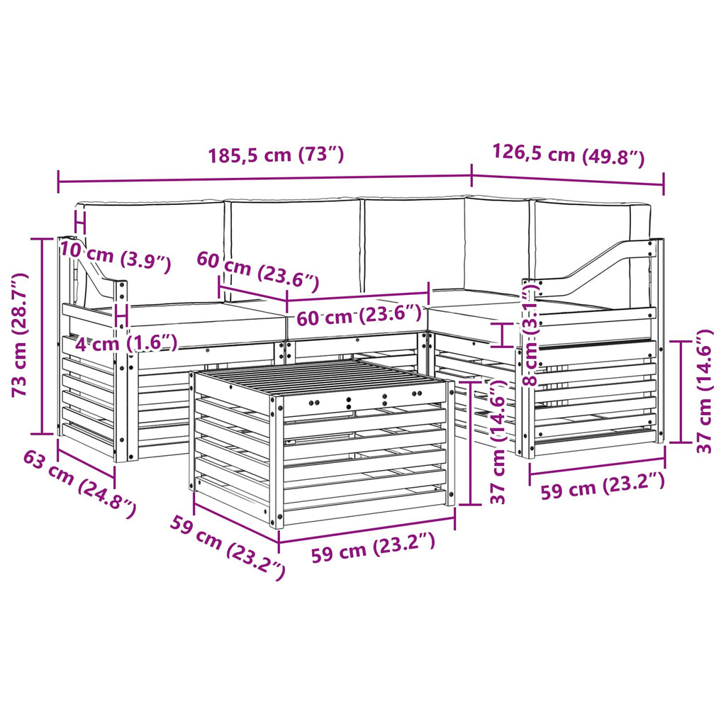 Outdoor-Sofagarnitur mit Kissen 5 pcs Natur und Creme