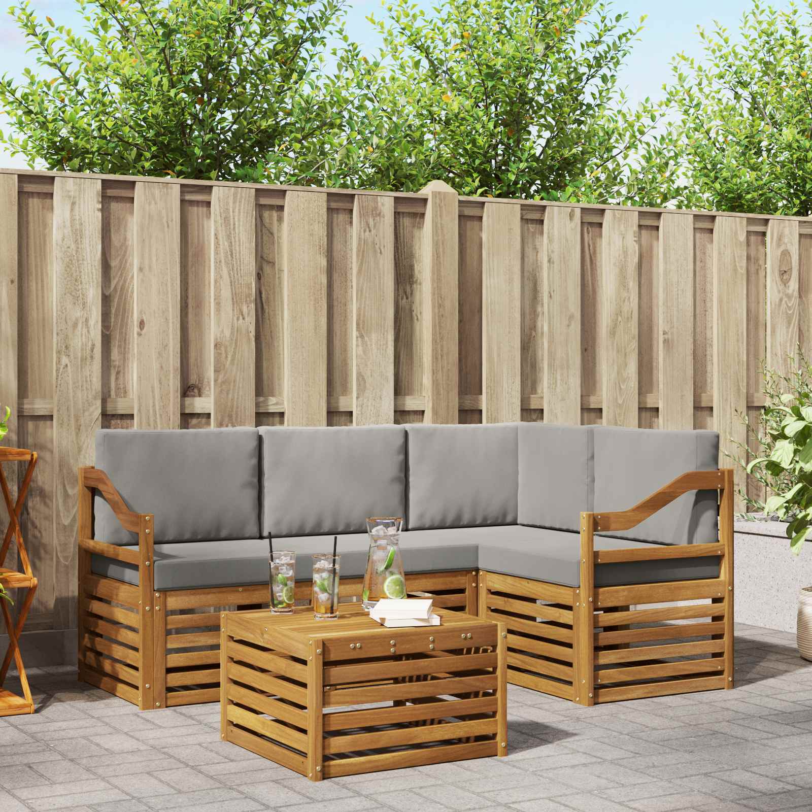 Outdoor-Sofagarnitur mit Kissen 5 pcs Natürlich und Hellgrau