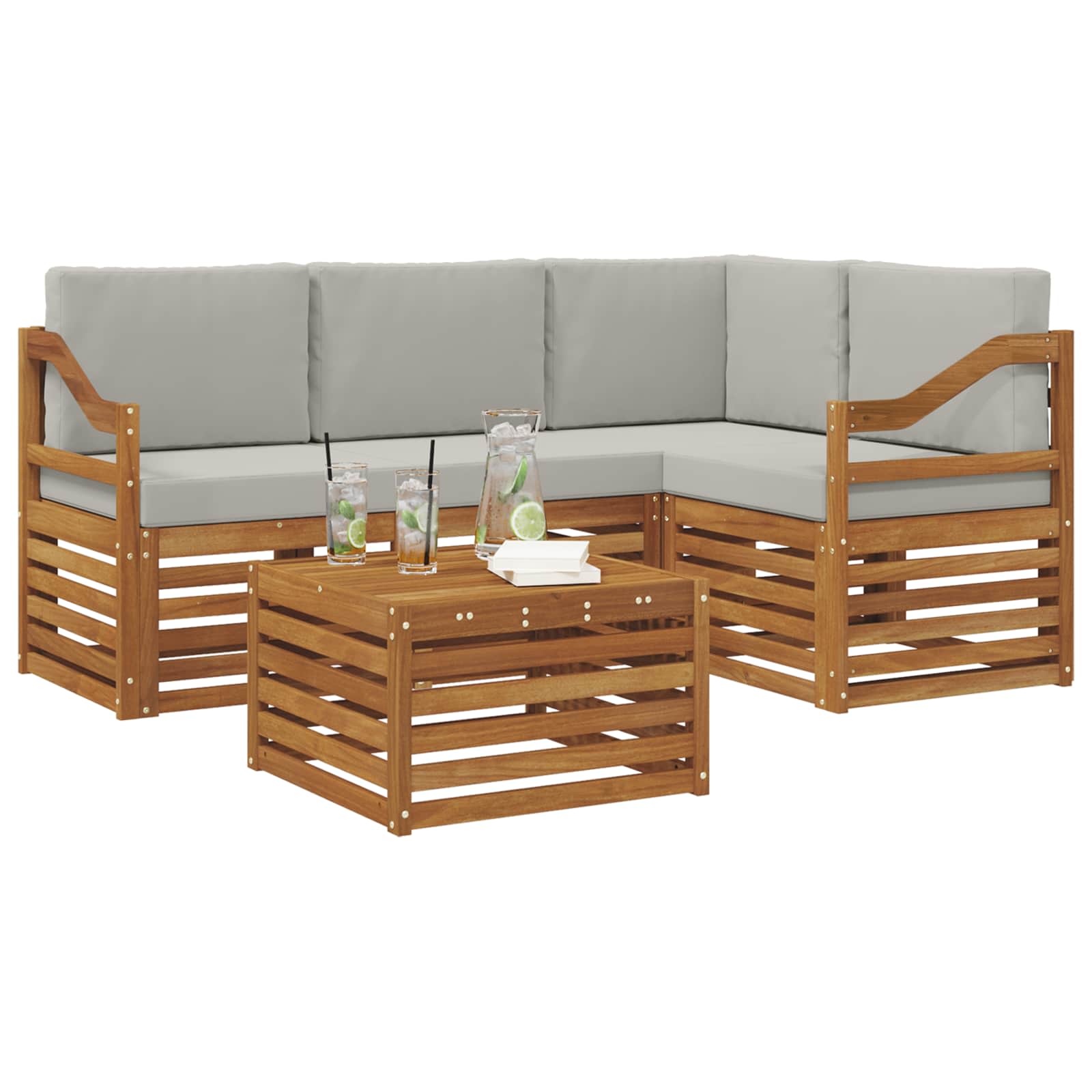 Outdoor-Sofagarnitur mit Kissen 5 pcs Natürlich und Hellgrau