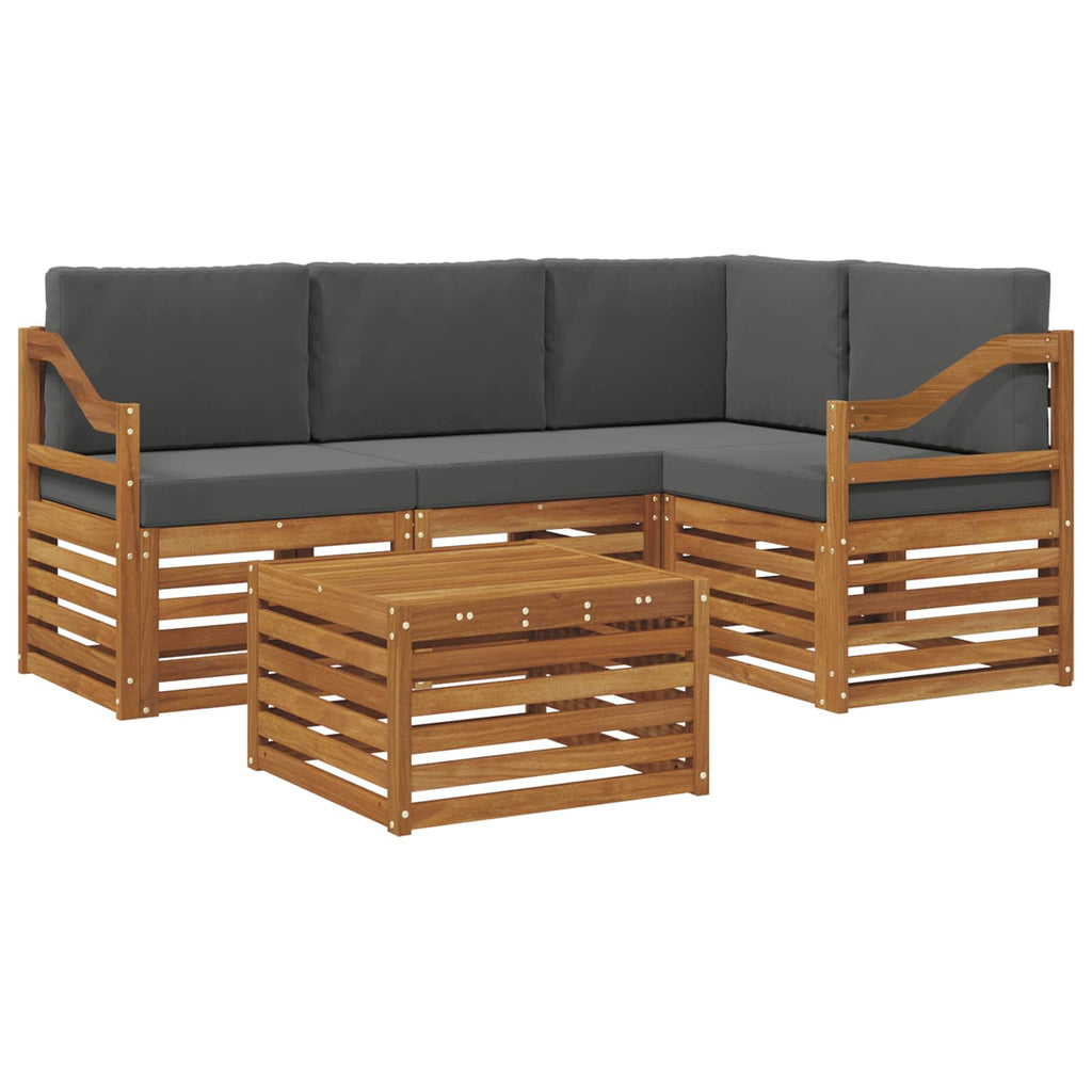 Outdoor-Sofagarnitur mit Kissen 5 pcs Natur und Anthrazit