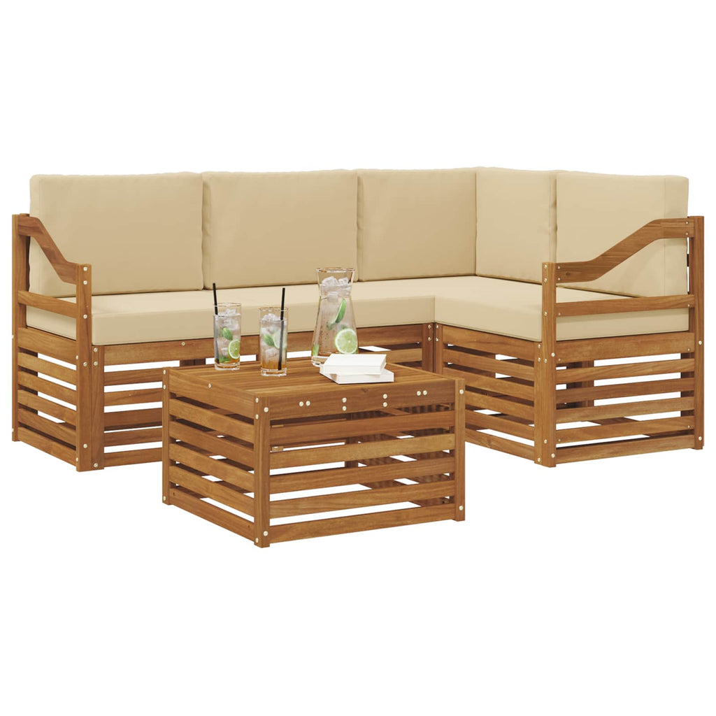 Outdoor-Sofagarnitur mit Kissen 5 pcs Natur und Beige
