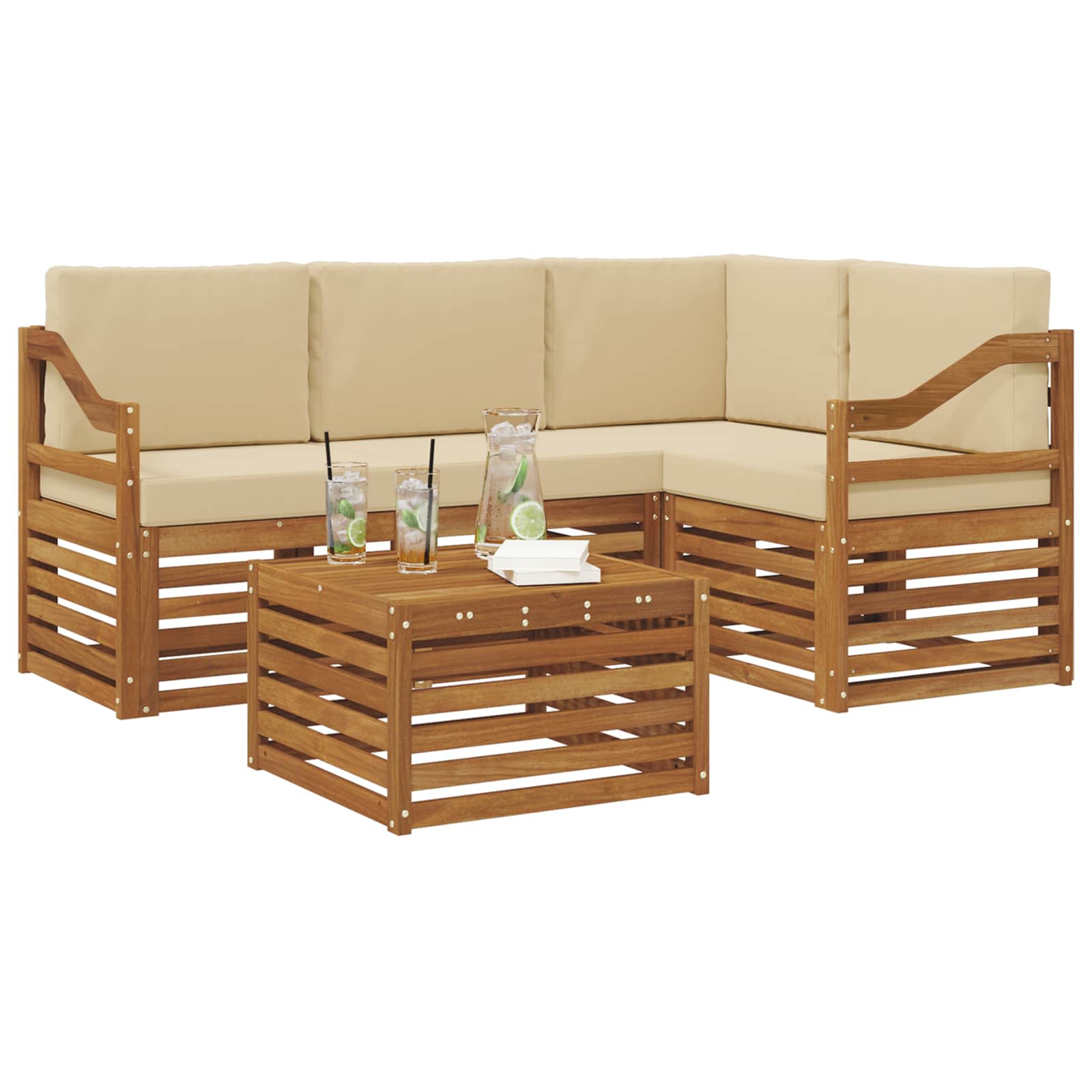 Outdoor-Sofagarnitur mit Kissen 5 pcs Natur und Beige