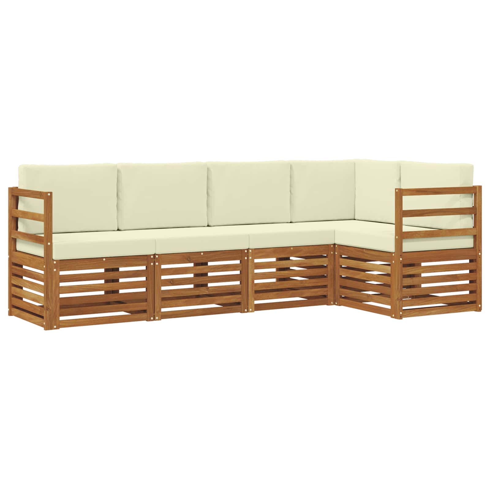 Ecksofa Set mit Kissen 5 pcs Natur und Creme Massivholz Akazie