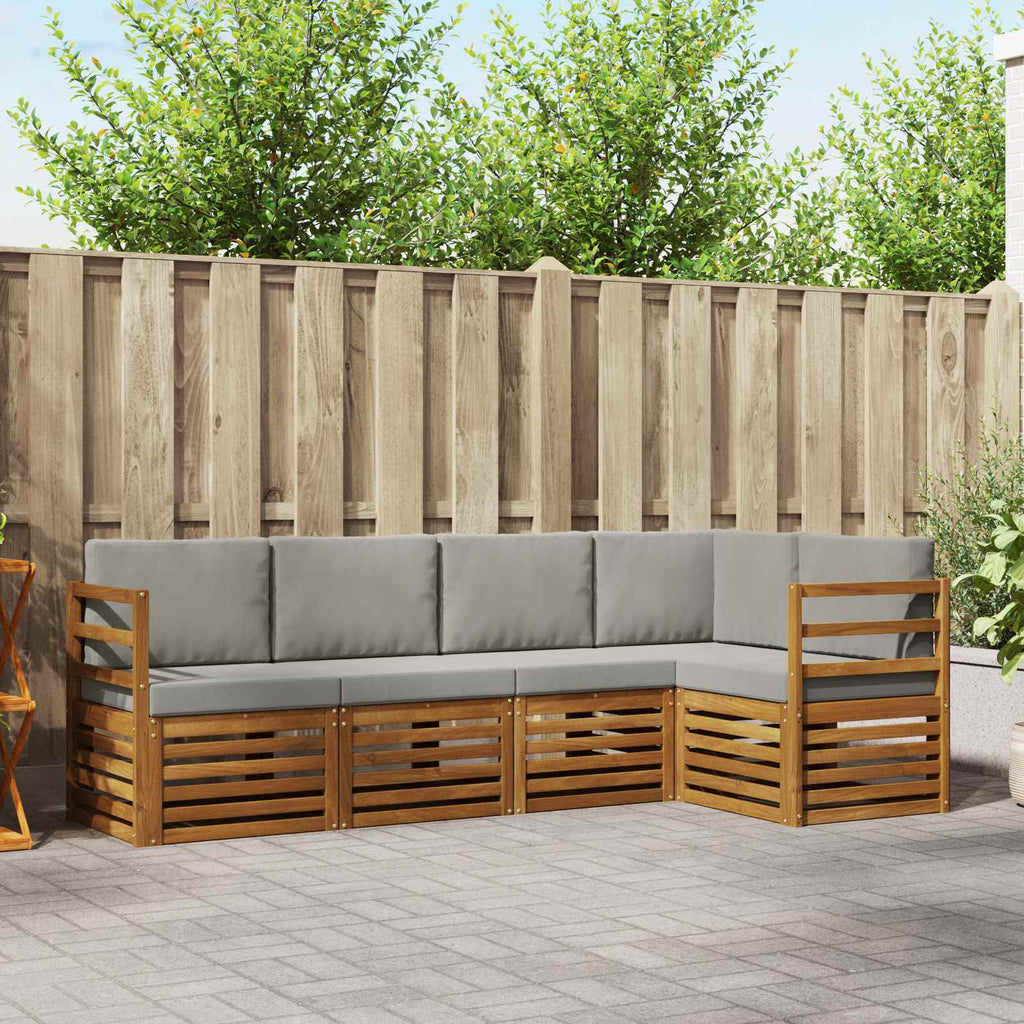 Ecksofa Set 5 pcs Natürlich und Hellgrau Massivholz Akazie