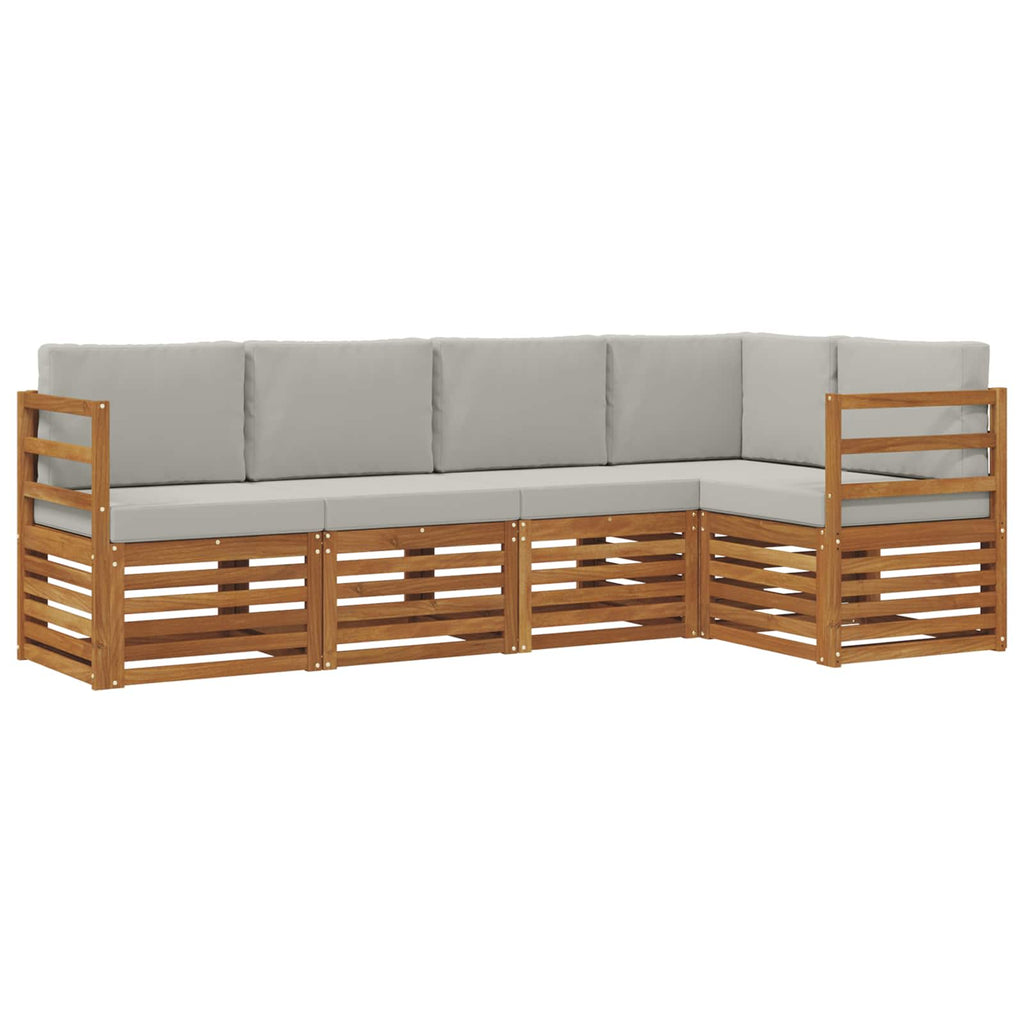 Ecksofa Set 5 pcs Natürlich und Hellgrau Massivholz Akazie