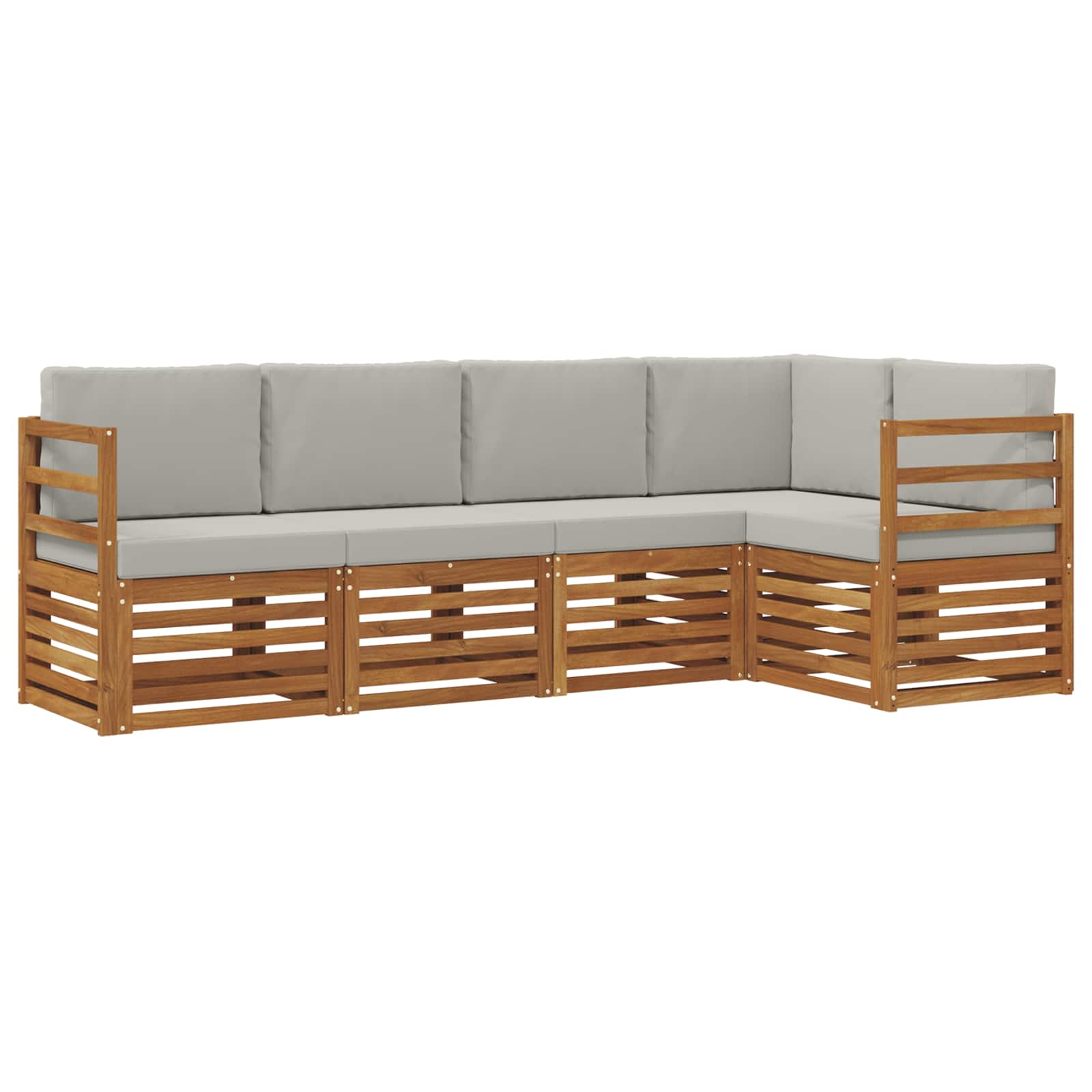 Ecksofa Set 5 pcs Natürlich und Hellgrau Massivholz Akazie