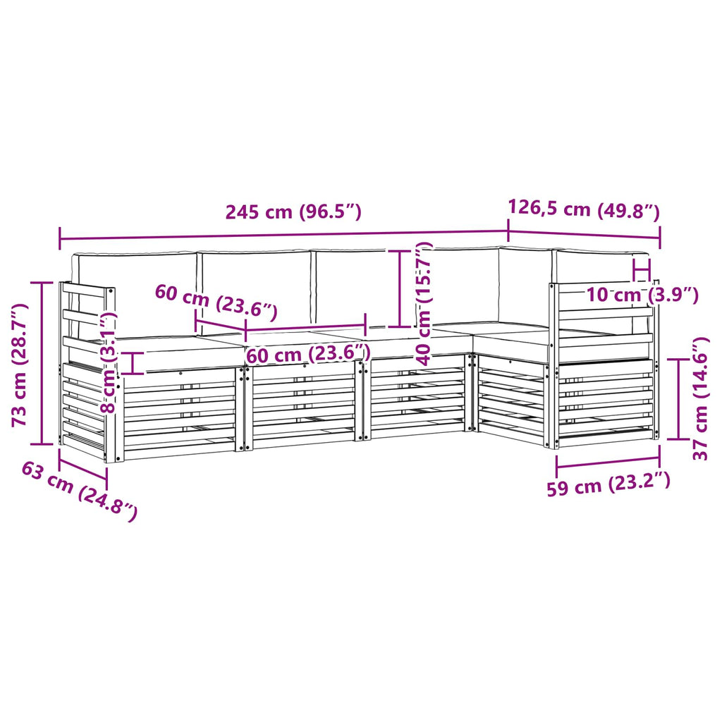 Ecksofa Set 5 pcs Natürlich und Hellgrau Massivholz Akazie