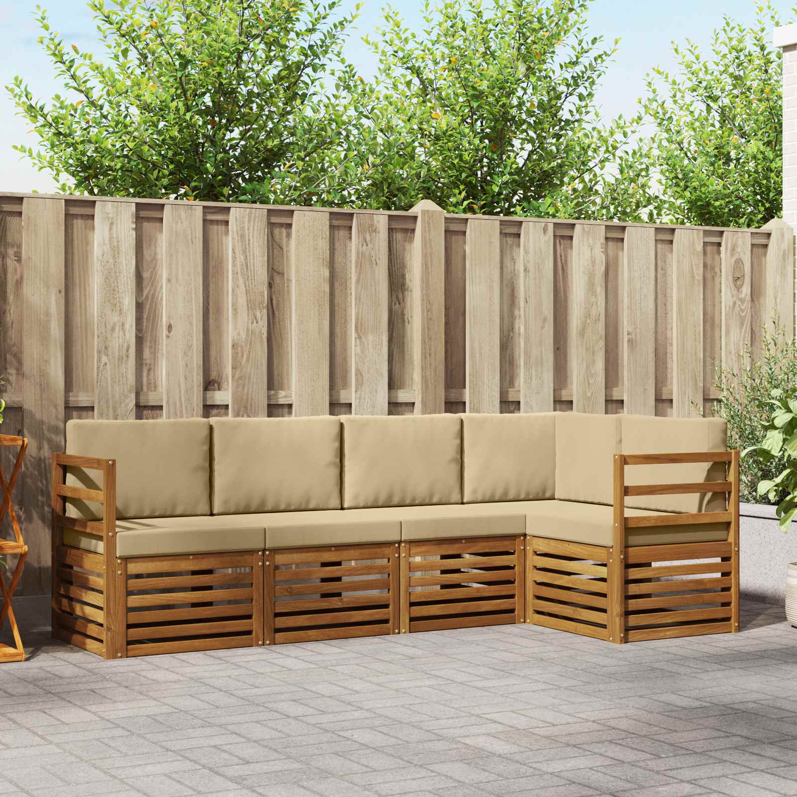 Ecksofa Set mit Kissen 5 pcs Natur und Beige Massivholz Akazie