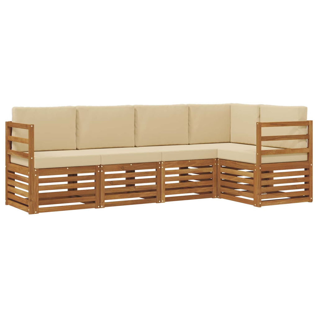 Ecksofa Set mit Kissen 5 pcs Natur und Beige Massivholz Akazie