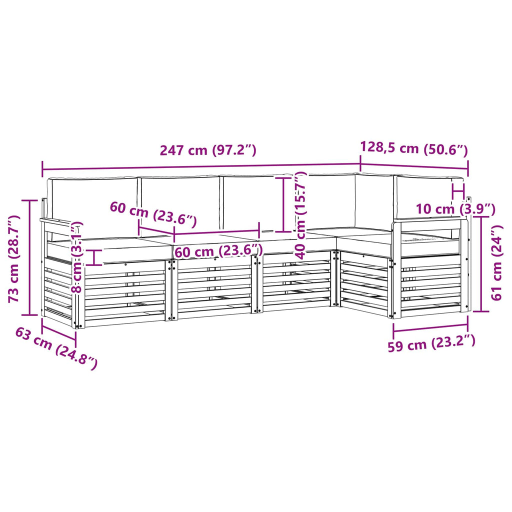 Ecksofa Set mit Kissen 5 pcs Natur und Creme Massivholz Akazie