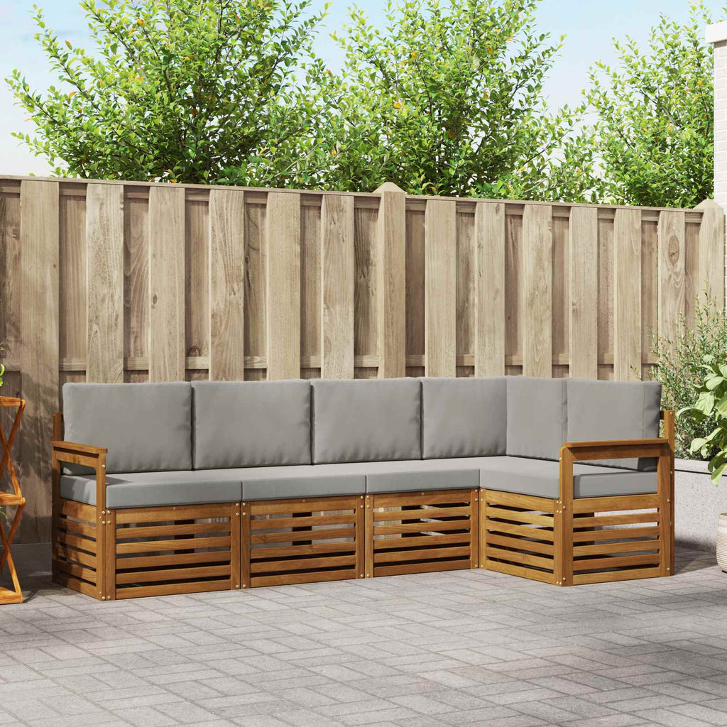 Ecksofa Set 5 pcs Natürlich und Hellgrau Massivholz Akazie