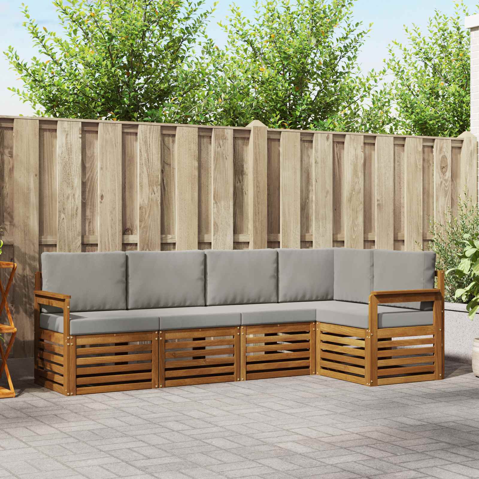 Ecksofa Set 5 pcs Natürlich und Hellgrau Massivholz Akazie