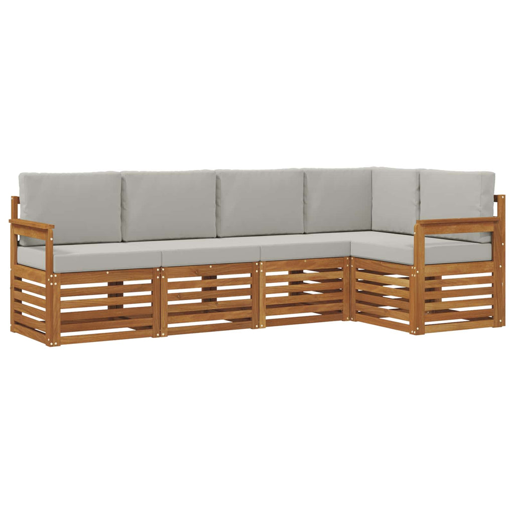 Ecksofa Set 5 pcs Natürlich und Hellgrau Massivholz Akazie