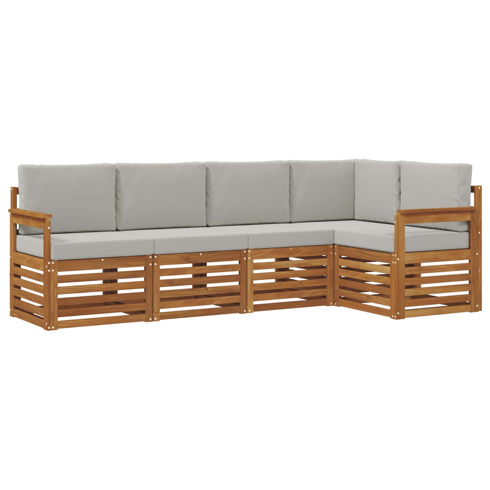 Ecksofa Set 5 pcs Natürlich und Hellgrau Massivholz Akazie