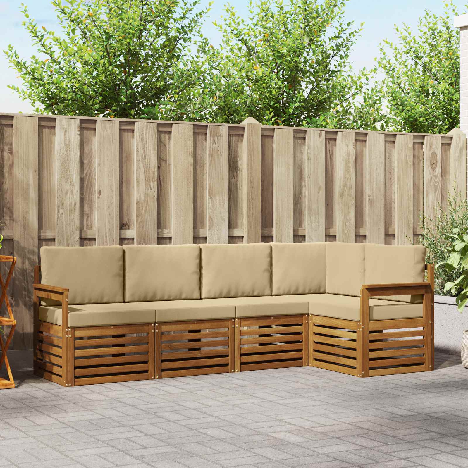 Ecksofa Set mit Kissen 5 pcs Natur und Beige Massivholz Akazie