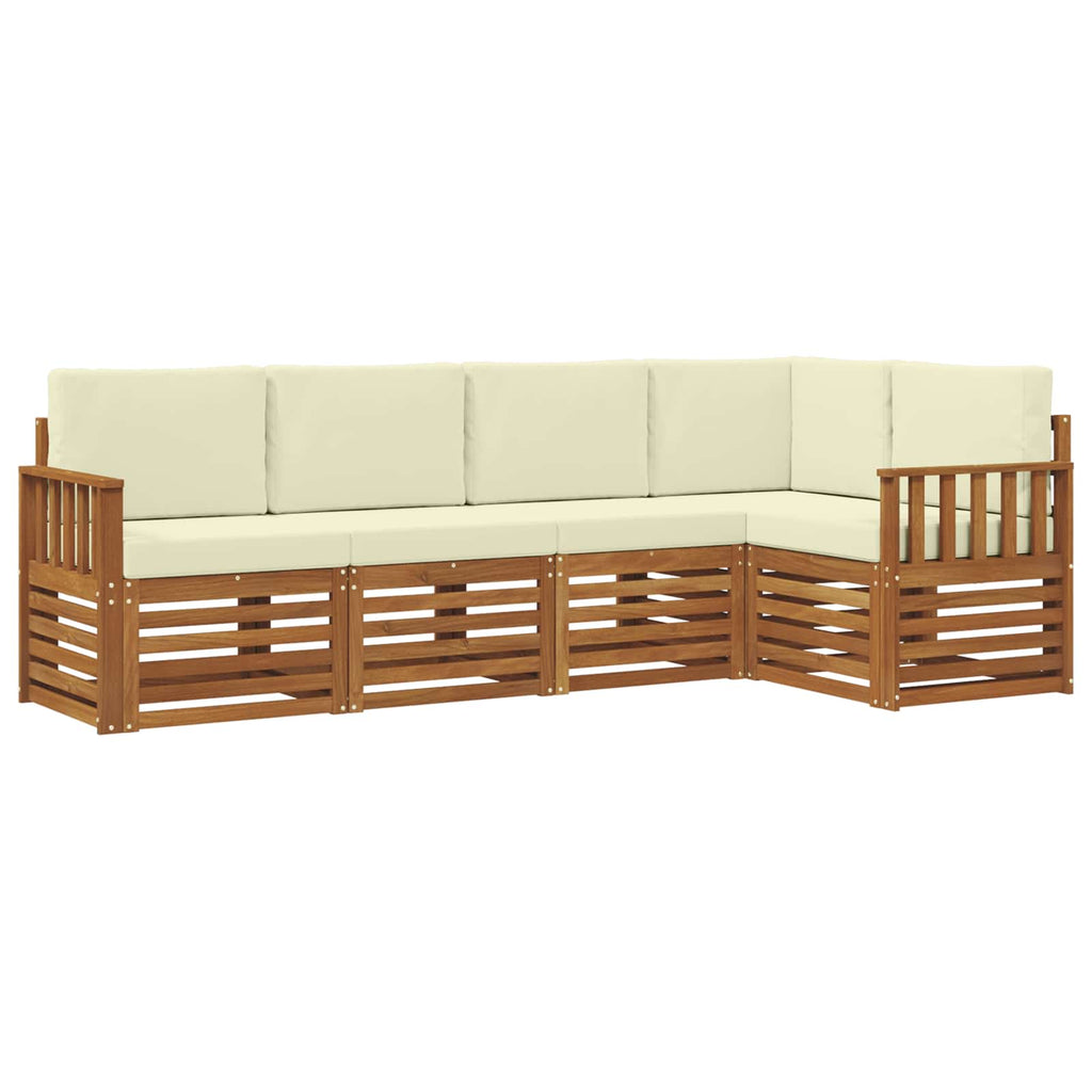 Ecksofa Set mit Kissen 5 pcs Natur und Creme Massivholz Akazie