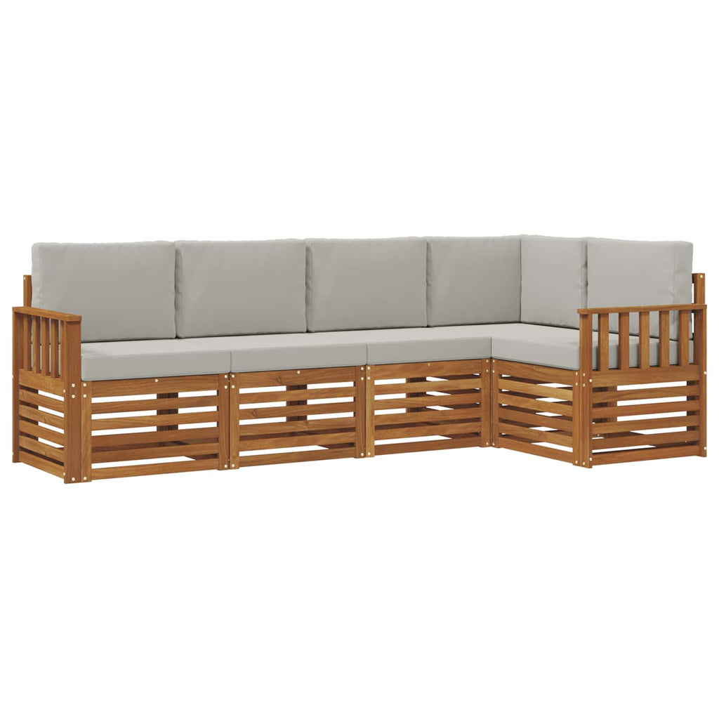 Ecksofa Set 5 pcs Natürlich und Hellgrau Massivholz Akazie