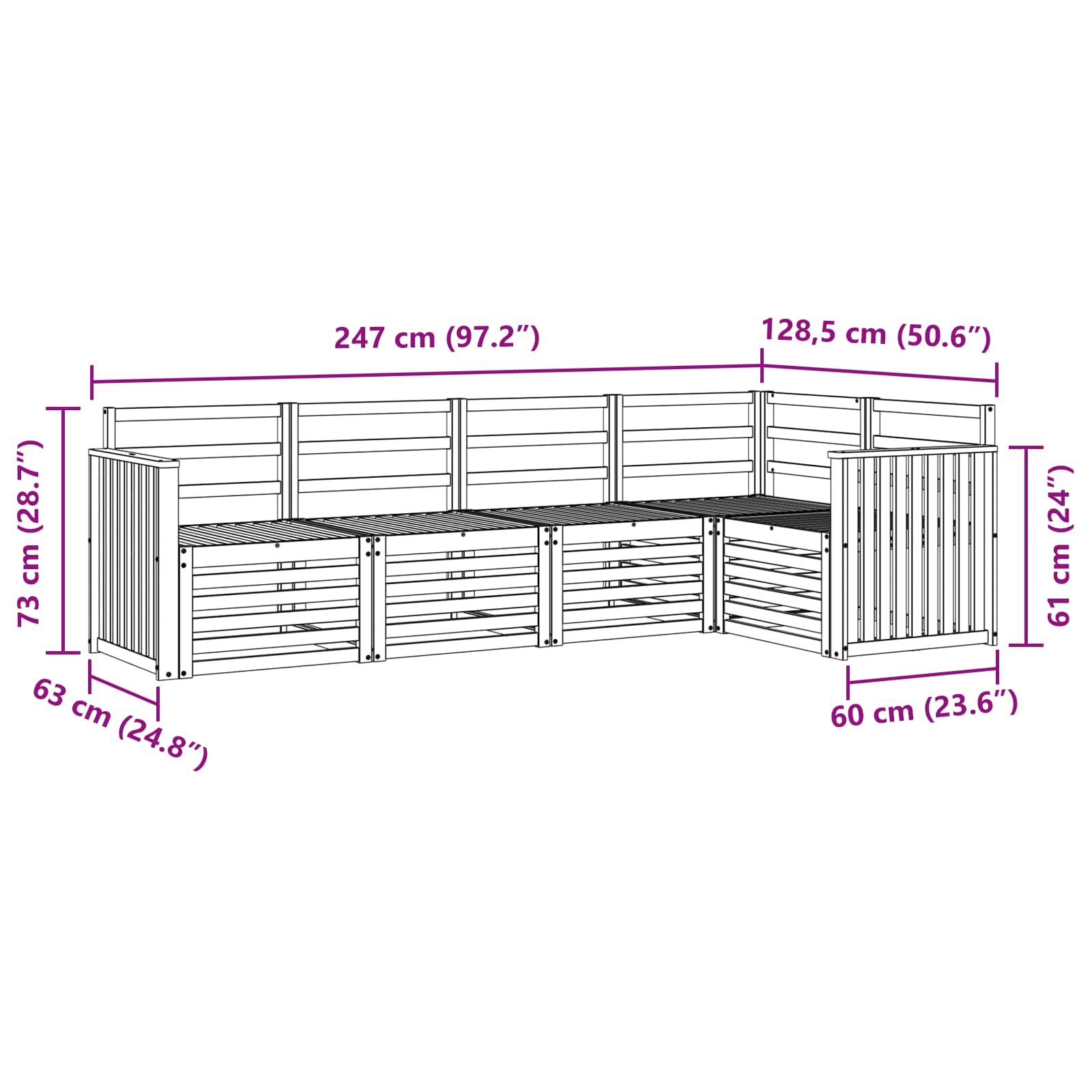 Ecksofa Set 5 pcs Natur Massivholz Akazie
