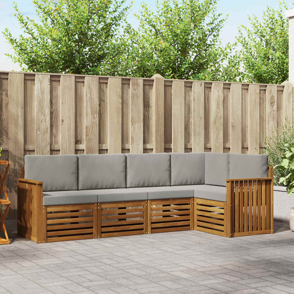 Ecksofa Set 5 pcs Natürlich und Hellgrau Massivholz Akazie