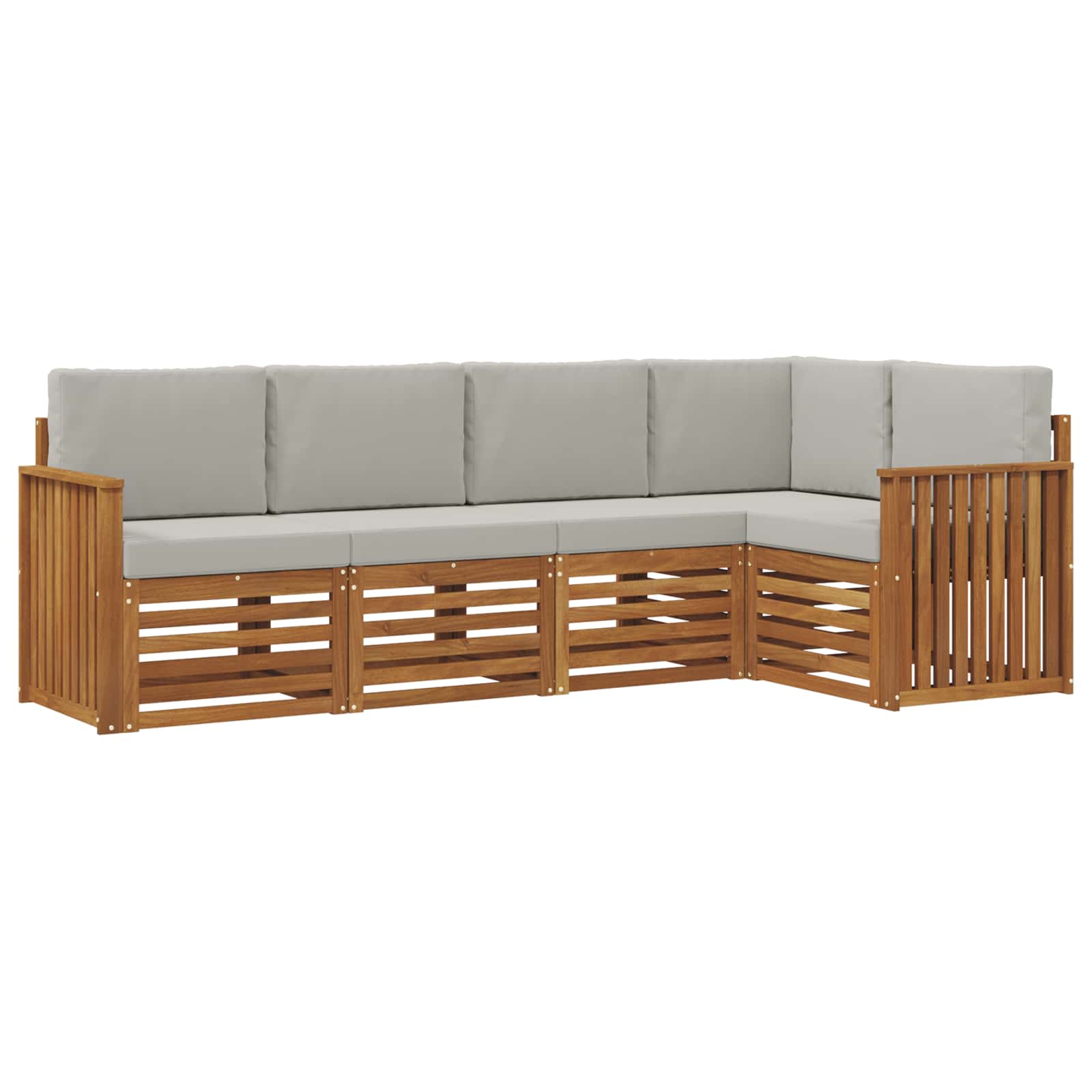 Ecksofa Set 5 pcs Natürlich und Hellgrau Massivholz Akazie