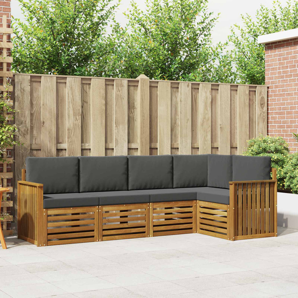 Ecksofa Set 5 pcs Natur und Anthrazit Massivholz Akazie