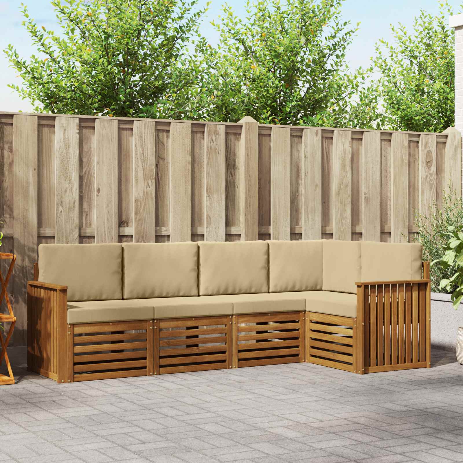 Ecksofa Set mit Kissen 5 pcs Natur und Beige Massivholz Akazie
