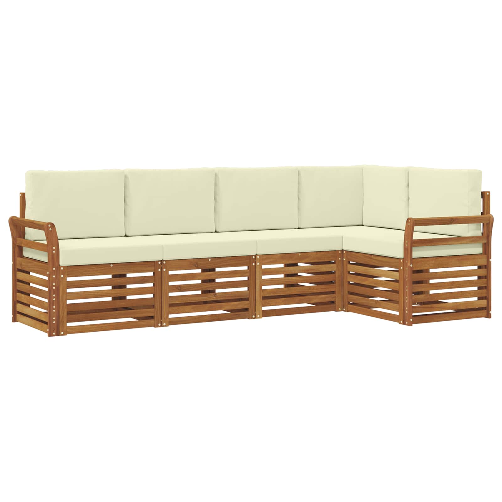 Ecksofa Set mit Kissen 5 pcs Natur und Creme Massivholz Akazie